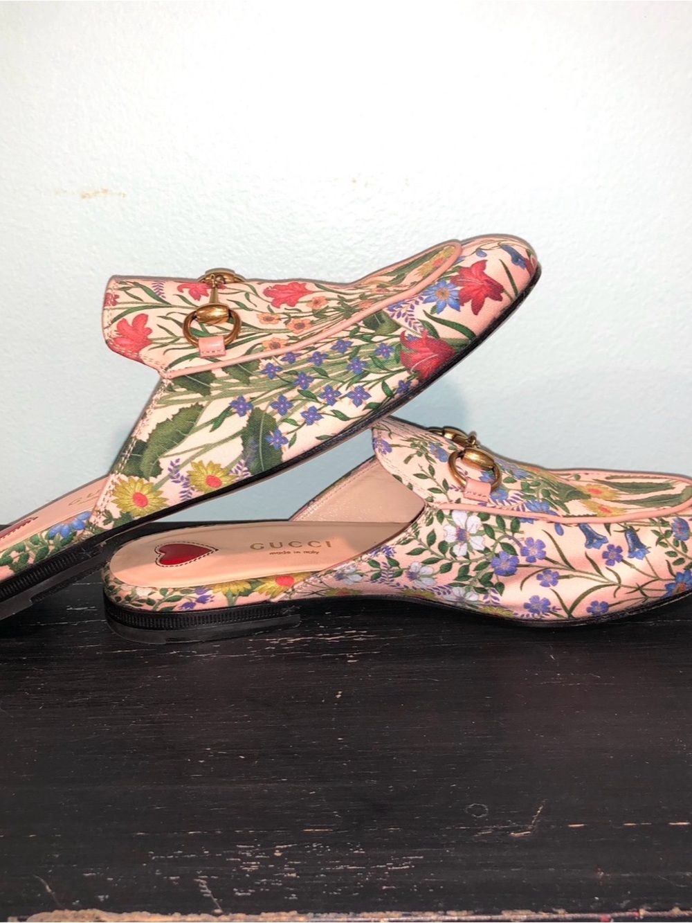 Gucci Pink Floral Leather Horsebit Mules Loafers Flats size US 5 EU 35 - Picture 4 of 5